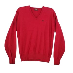 Vtg Wrangler Red Sweater V-Neck Men XL Fits L Embroidered Logo Pullover Y2K READ